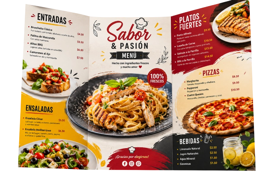 Menú Tríptico A3 Personalizado para Restaurantes