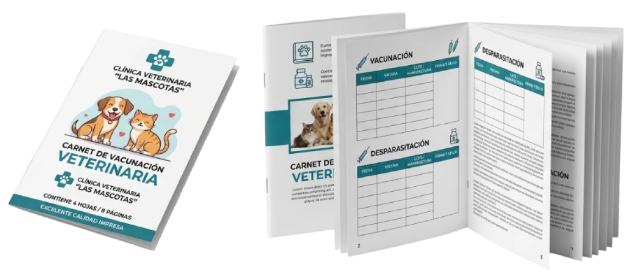 Carnet Veterinario de Vacunación Tipo Libro 4 Hojas