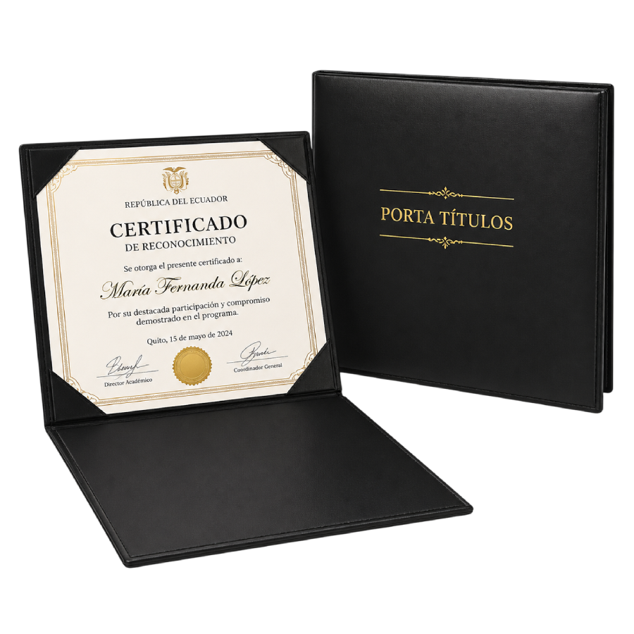Porta Título Premium Tipo Cuero Negro