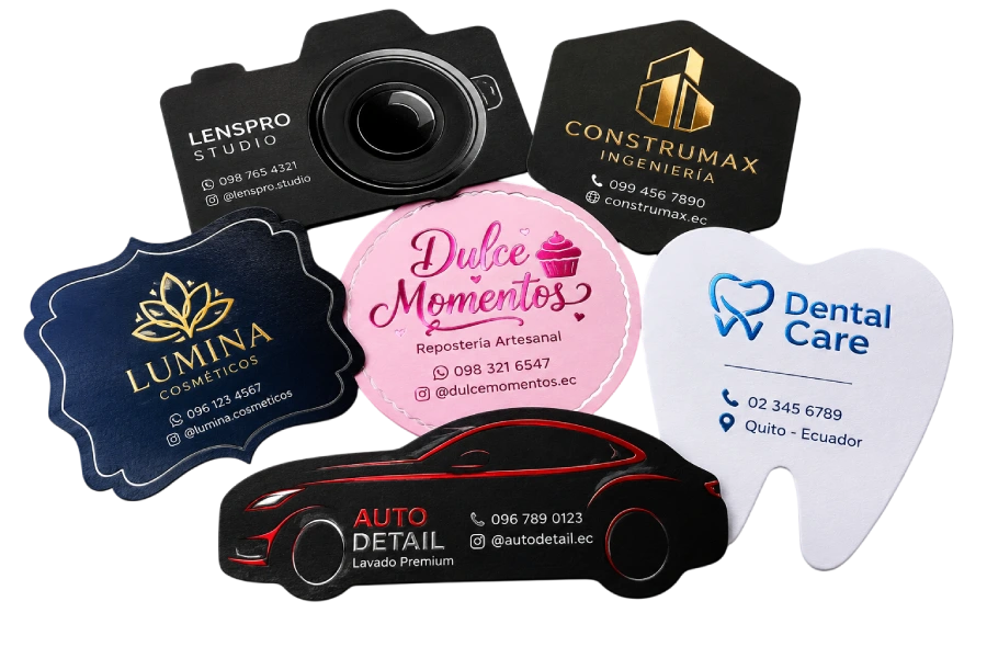 Tarjetas Troqueladas con UV Brillo Forma Personalizada