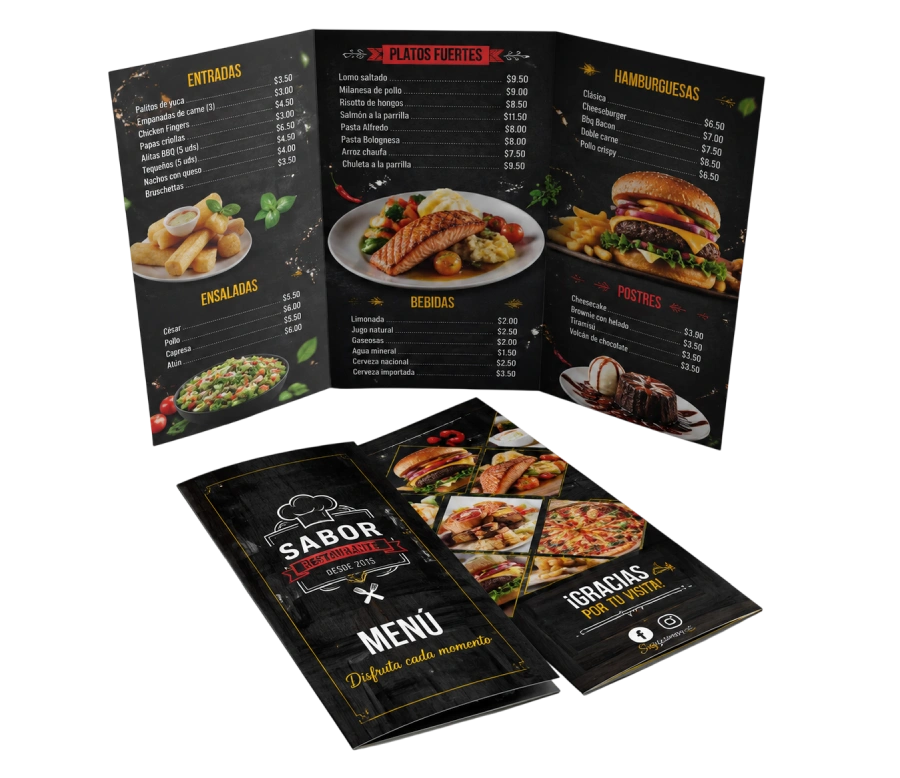 Menú Tríptico A4 Personalizado para Restaurantes